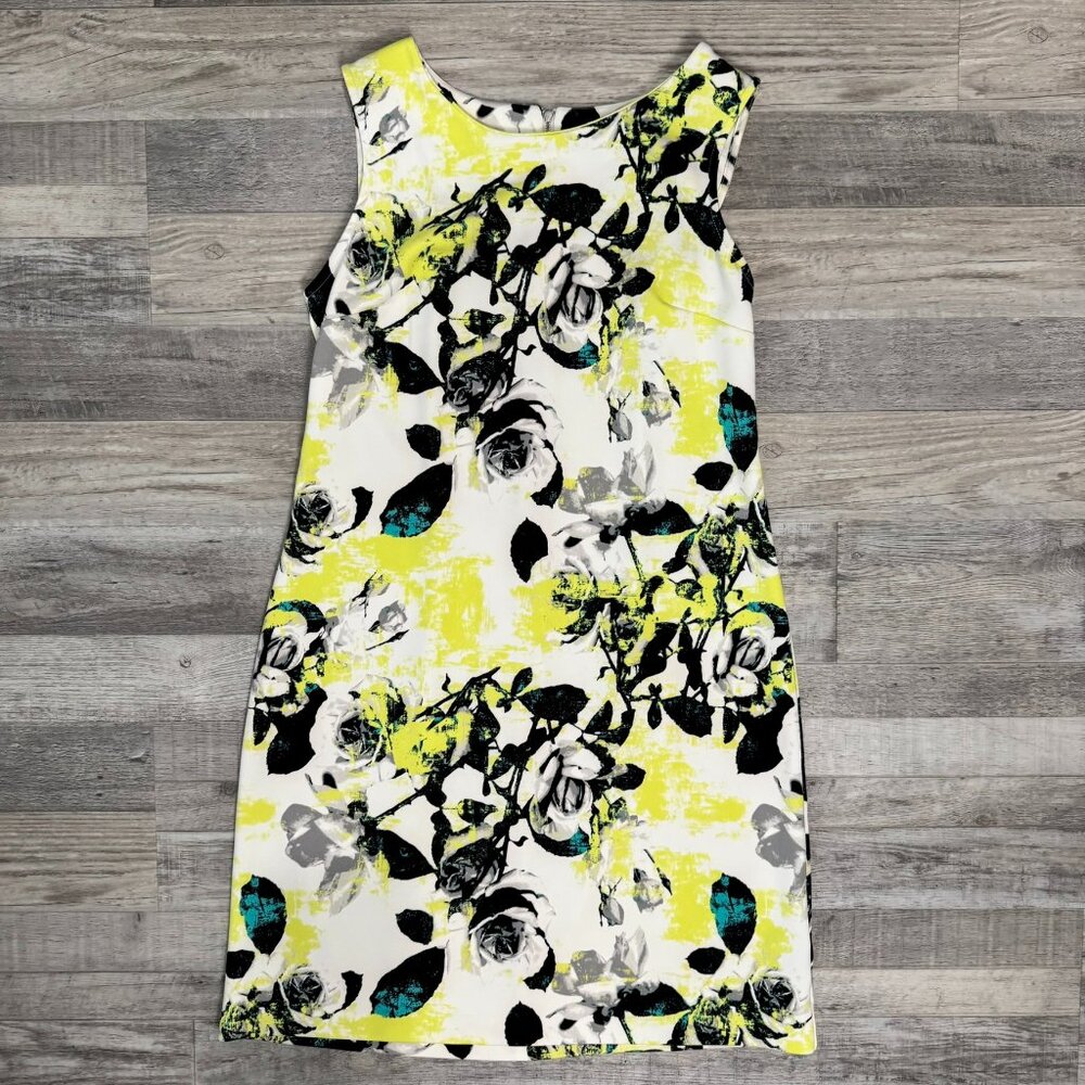 Worthington Yellow Floral Sleeveless Sheath Dress Size Medium Stretch A11